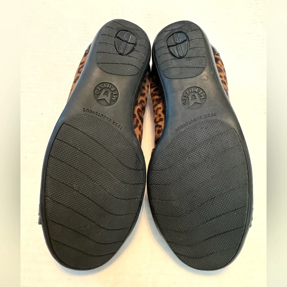 Mephisto Ballet Flats 7.5 Brown Cheetah Leather Cap toe slip ons animal Preppy